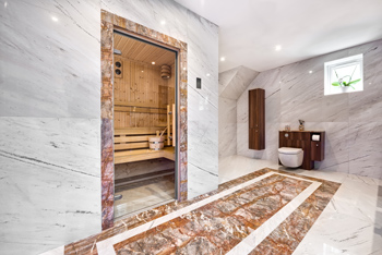 Opulent marble from Fox Mable was used for a bathroom renovation inspired by the hedonistic hammams of Turkey and the Balkans. Opulent marble from Fox Mable was used for a bathroom renovation inspired by the hedonistic hammams of Turkey and the Balkans.